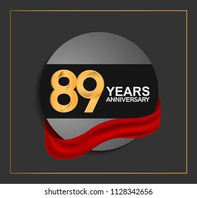 89 years anniversary design with black circle and red ribbon for celebration event