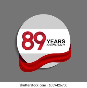 89 years anniversary design in circle red ribbon for celebration event 