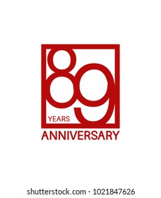 89 years anniversary design logotype with red color in square isolated on white background for celebration 