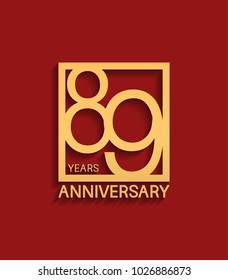 89 years anniversary design logotype golden color in square isolated on red background for celebration event