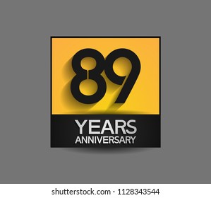 89 years anniversary design square style yellow and black color isolated on gray background for celebration event