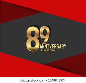 89 years Anniversary gold font with red fold on above and below font. My all design can see in my portofolio