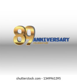 89 years Anniversary golden font with white background. golden number with blue and golden text. Simple design anniversary. Shadow in behind number and text. My all design can see in my portofolio