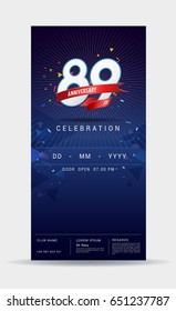 89 years anniversary invitation card - celebration template design with dark blue background - vector illustration