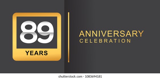 89 years anniversary logo framed with golden square isolated on black background simple and modern design for anniversary celebration.
