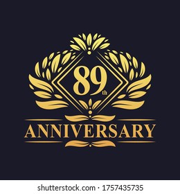 89 years Anniversary Logo, Luxury floral golden 89th anniversary logo.