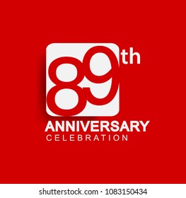 89 years anniversary logo with white square isolated on red background simple and modern design for anniversary celebration.
