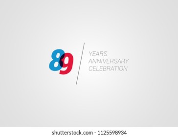 89 Years Anniversary logotype blend colorful font number isolated on white background
