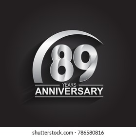 89 years anniversary logotype design with silver color isolated on black background for company celebration
