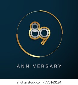 89 Years Anniversary Logotype with  Gold and Silver Multi Linear Number in a Golden Circle , Isolated on Dark Background