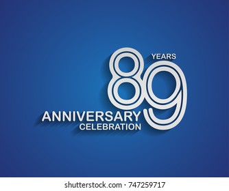 89 years anniversary logotype linked line number with silver color for celebration event isolated on blue background