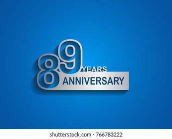 89 years anniversary logotype with outline number silver color on blue background