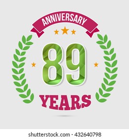 89 Years Anniversary with Low Poly Design and Laurel Ornaments