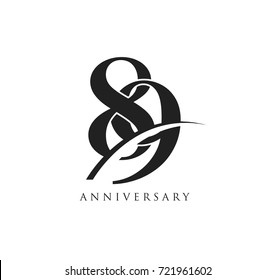 89 years anniversary pictogram vector icon, simple years birthday logo label, black and white stamp isolated