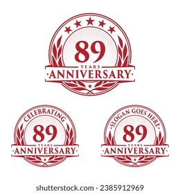 Jubiläum von 89 Jahren. 89. Kollektion mit Logos zur Feier. Vektorgrafik und Illustration. 
