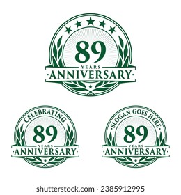 Jubiläum von 89 Jahren. 89. Kollektion mit Logos zur Feier. Vektorgrafik und Illustration. 