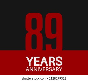 89 years anniversary simple design red number on black background for celebration template