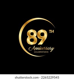 89 years anniversary. Anniversary template design concept with golden number , design for event, invitation card, greeting card, banner, poster, flyer, book cover and print. Vector Eps10