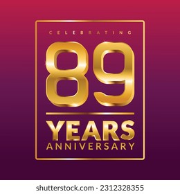 89 Jahre Jubiläum Vektorbanner-Vorlage.Geburtstagsbanner mit goldenen Zahlen