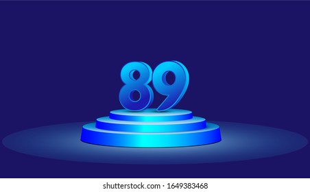 89 Years Anniversary Vector Template Design Illustration. Blue 3d Numbers with podium stage for celebration