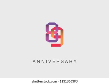 89 Years colorful Anniversary design with overlapping font number, isolated on white background