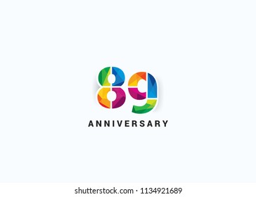 89 years colorful anniversary design with low poly style font number isolated on white background