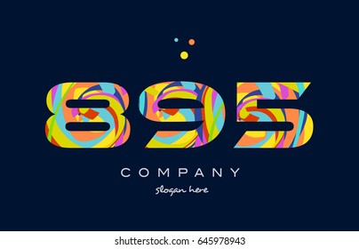 895 number digit numeral logo colored colorful rainbow acrylic modern creative vector icon design template
