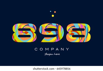898 number digit numeral logo colored colorful rainbow acrylic modern creative vector icon design template