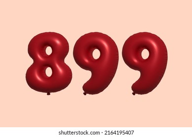 899 3d number balloon made of realistic metallic air balloon 3d rendering. 3D Red helium balloons for sale decoration Party Birthday, Celebrate anniversary, Wedding Holiday. Vector illustration