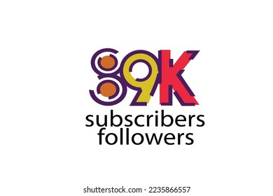 89K, 89.000 subscribers or followers blocks style with 3 colors on white background for social media and internet-vector