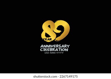 89th, 89 years, 89 year anniversary celebration abstract style logotype. anniversary with gold color isolated on black background, vector design for celebration vector