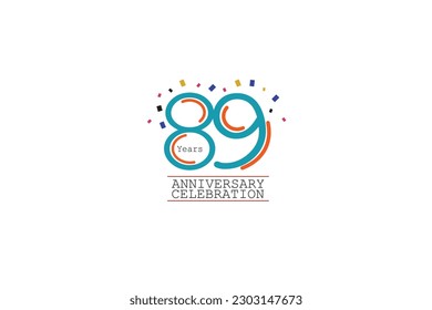 89., 89., 89. Jubiläum 2 Farben blau und orange auf weißem Hintergrund abstrakter Stil-Logotyp, Vektordesign für die Feier Vektorgrafik