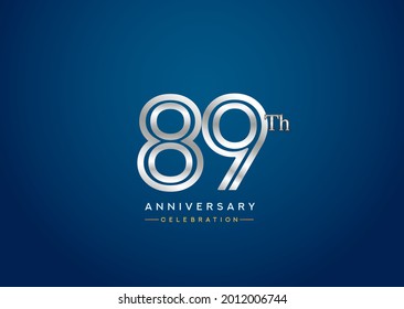 89th anniversary celebration logotype with linked number silver color isolated on blue color. vector anniversary for celebration, invitation card, and greeting card