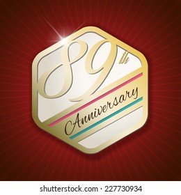 89th Anniversary - Classy and Modern golden emblem / Seal / Badge - vector illustration on red rays background