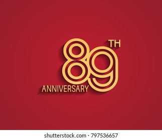 89th anniversary design logotype with line style golden color for celebration event isolated on red background