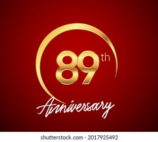89th anniversary golden color with circle ring isolated on red background for anniversary celebration event.
