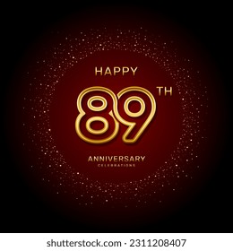 89th  anniversary logo design with a double line concept in gold color, logo vector template illustration