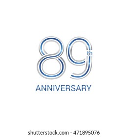 89th anniversary logo design uses three lines which form the numbers.  years anniversary signs . Silver and blue color anniversary
