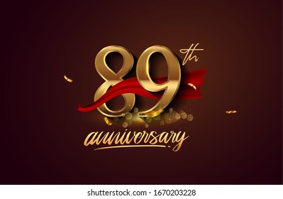 89th Anniversary Logo Red Ribbon Golden Stock Vector (Royalty Free ...