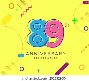 89th anniversary logo, vector design birthday celebration with colorful geometric background.