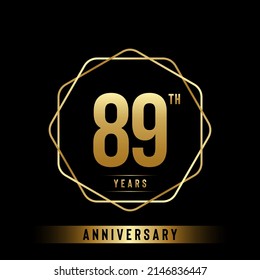 89th anniversary logotype. Anniversary celebration template design with golden ring for booklet, leaflet, magazine, brochure poster, banner, web, invitation or greeting card. Vector illustrations.