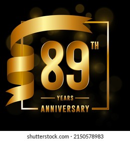 89th Anniversary logotype. Anniversary celebration template design with golden ribbon for booklet, leaflet, magazine, brochure poster, banner, web, invitation or greeting card. Vector illustrations.