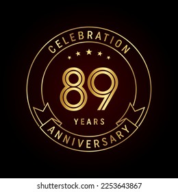 89th anniversary template design concept with golden ribbon for anniversary celebration event. Logo Vector Template