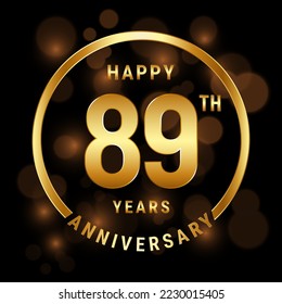 89th Anniversary. Anniversary template design with gold ring for celebration event, wedding, invitation and greeting card. Vector illustration