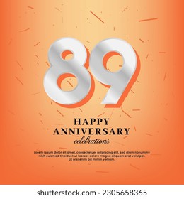89th anniversary vector template with a white number and confetti spread on an orange background