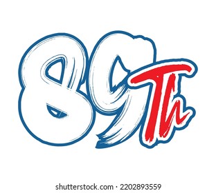 89th Ordinal Number counting vector art illustration with stunning font on red trim blue on white background