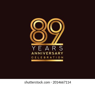 89th years anniversary celebration logotype. Anniversary logo with golden and silver color isolated on black background, vector design for celebration, invitation card, and greeting card