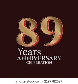 89th Years Anniversary Logo Gold and red Colour isolated on elegant background, vector design for greeting card and invitation card