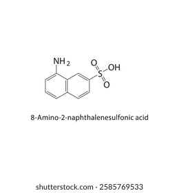 8-Amino-2-naphthalenesulfonic acid skeletal structure.Naphthalenesulfonic acid derivative compound schematic illustration. Simple diagram, chemical formula.