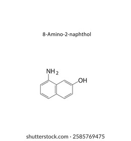 8-Amino-2-naphthol skeletal structure.Naphthol derivative compound schematic illustration. Simple diagram, chemical formula.